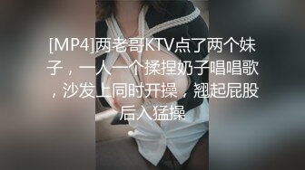 [MP4]两老哥KTV点了两个妹子，一人一个揉捏奶子唱唱歌，沙发上同时开操，翘起屁股后入猛操